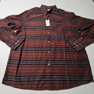 Rowm Button Down Long Sleeve Shirt Red Striped Patterned Mens XL 100% Cotton New
